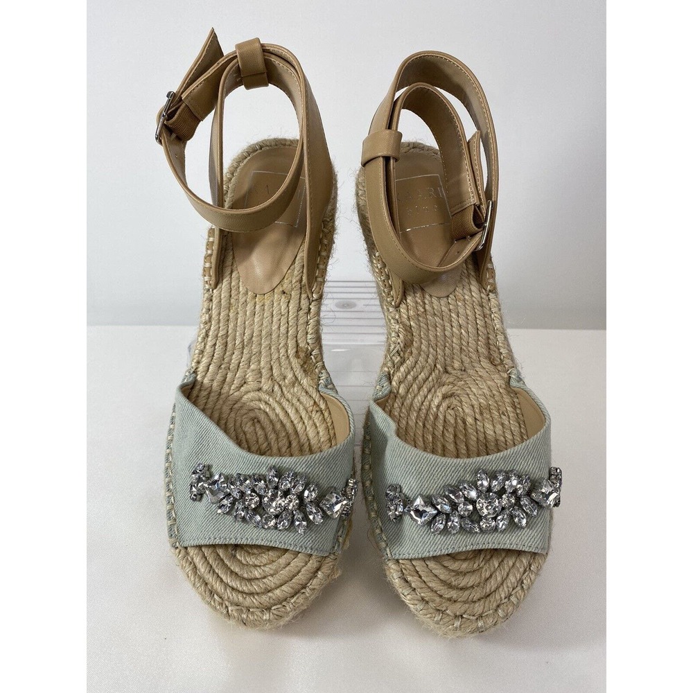 KAARI blue Espadrilles Wedge Denim Sandals With Rhinestone Light Blue Size 7M